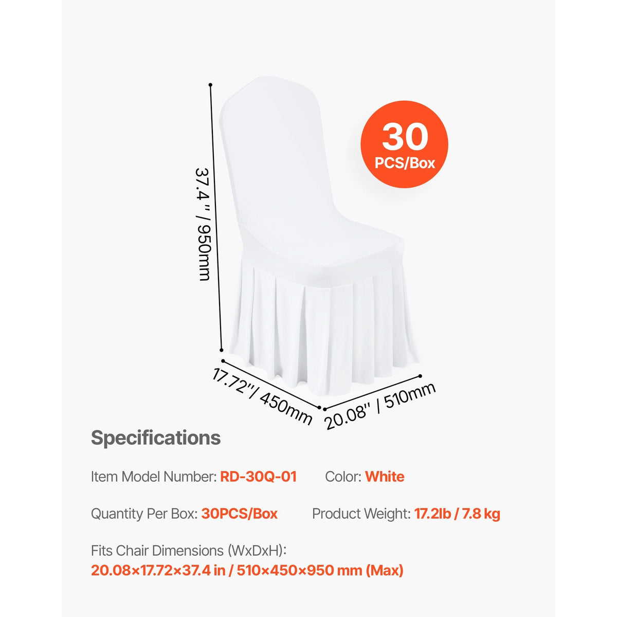 30 Pcs White Chair Covers, Polyester Spandex Chair Cover, Stretch Slipcovers for Wedding Party Dining Banquet Flat-Front Chair Covers, Fits Chair Measures up to 20.08 x 17.72 x 37.4 inch