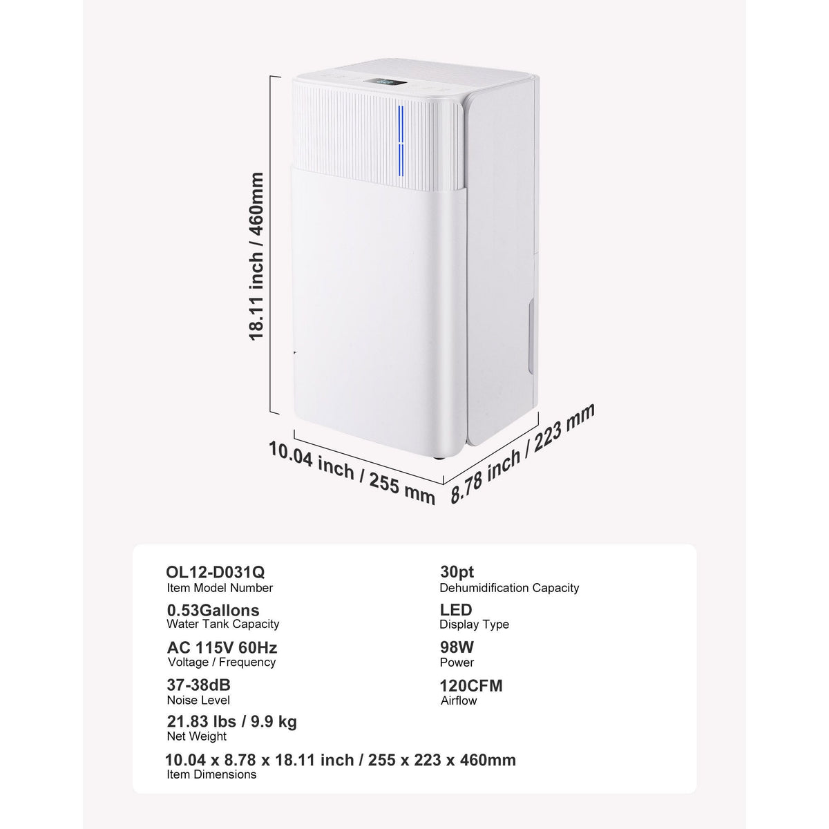 30 Pints Dehumidifier for Home & Basement, Drain Hose for Commercial & Industrial Use, Smart Humidity Control, Low Noise for Large Rooms, Warehouses, Bedrooms & Storage, Large Coverage,White