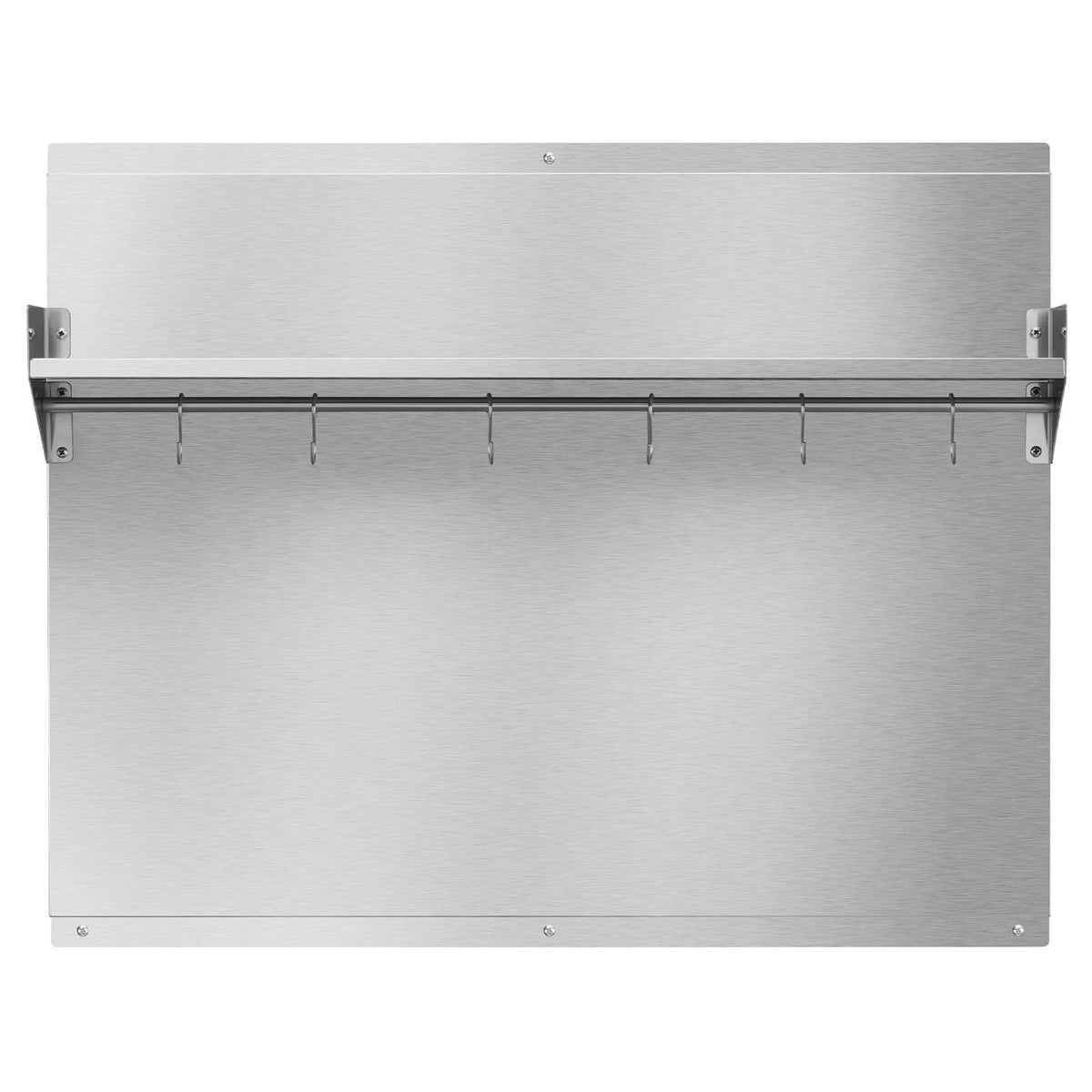 30" x 24" Stainless Steel Backsplash for Stove, Ultra Flat Splatter Guard with Storage Shelf & Hanging Rack, Wall Shield Range Hood Panel, Easy Clean, Pre-Drilled Holes for Easy Installation