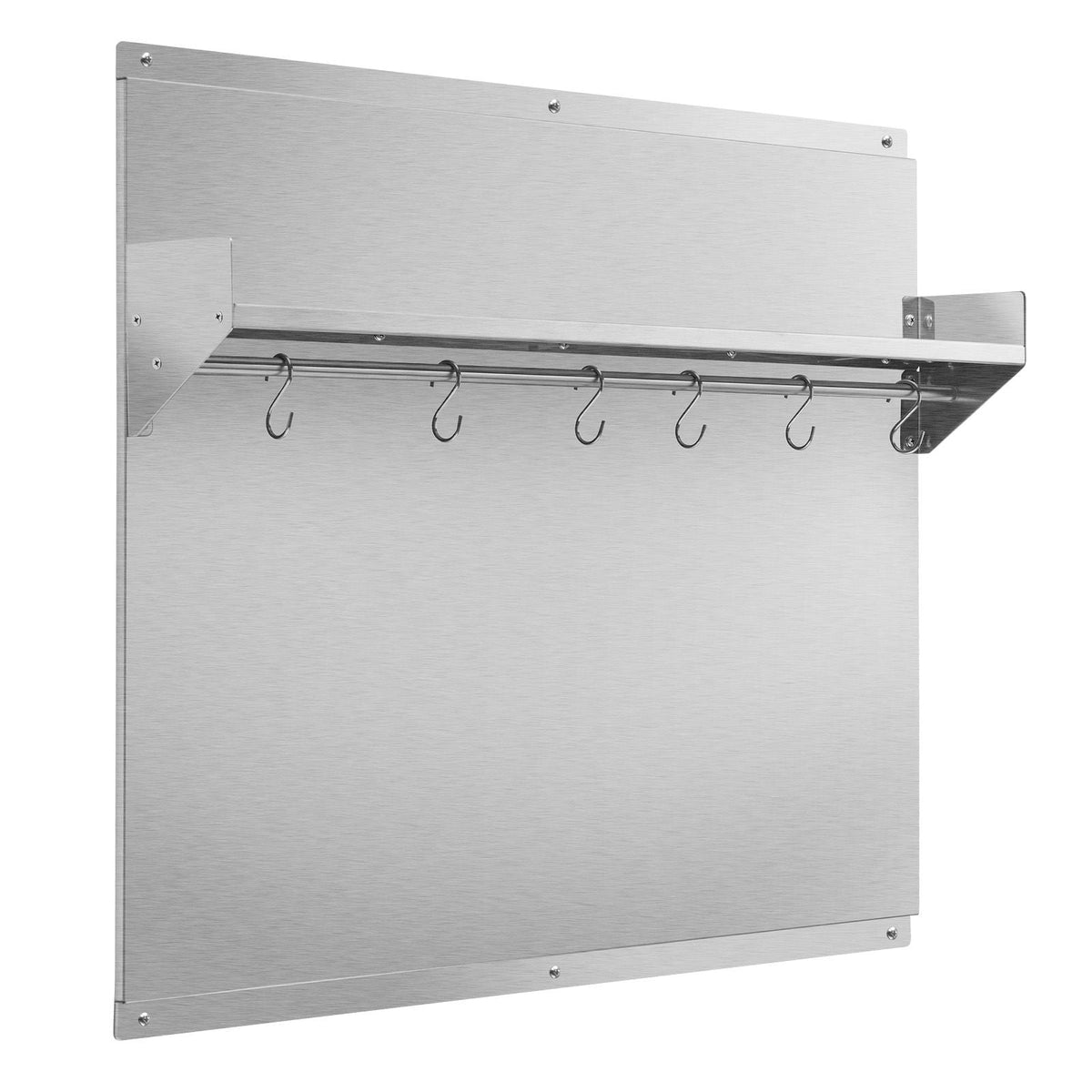 30" x 24" Stainless Steel Backsplash for Stove, Ultra Flat Splatter Guard with Storage Shelf & Hanging Rack, Wall Shield Range Hood Panel, Easy Clean, Pre-Drilled Holes for Easy Installation