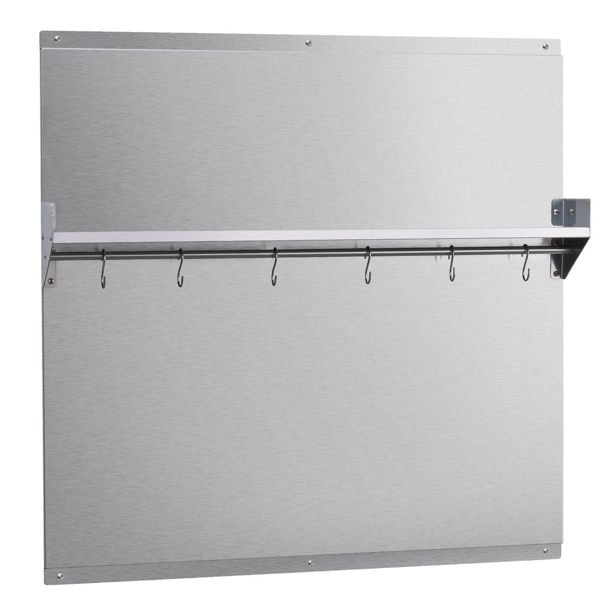 30" x 30" Stainless Steel Backsplash for Stove, Ultra Flat Splatter Guard with Storage Shelf & Hanging Rack, Wall Shield Range Hood Panel, Easy Clean, Pre-Drilled Holes for Easy Installation
