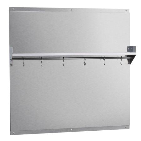 30" x 30" Stainless Steel Backsplash for Stove, Ultra Flat Splatter Guard with Storage Shelf & Hanging Rack, Wall Shield Range Hood Panel, Easy Clean, Pre-Drilled Holes for Easy Installation