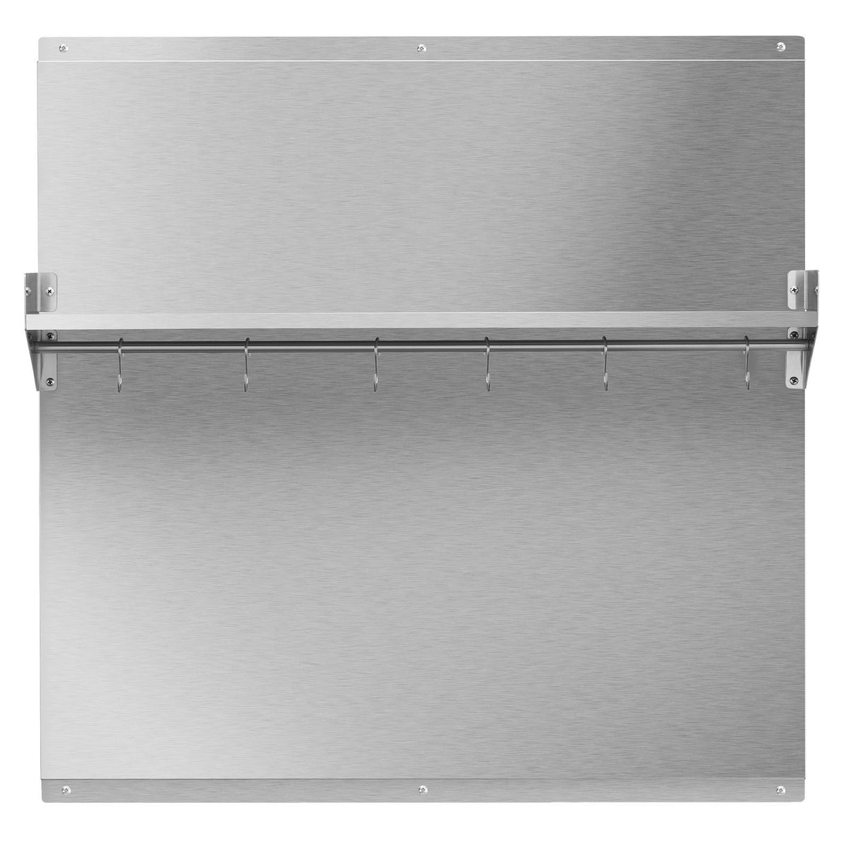 30" x 30" Stainless Steel Backsplash for Stove, Ultra Flat Splatter Guard with Storage Shelf & Hanging Rack, Wall Shield Range Hood Panel, Easy Clean, Pre-Drilled Holes for Easy Installation
