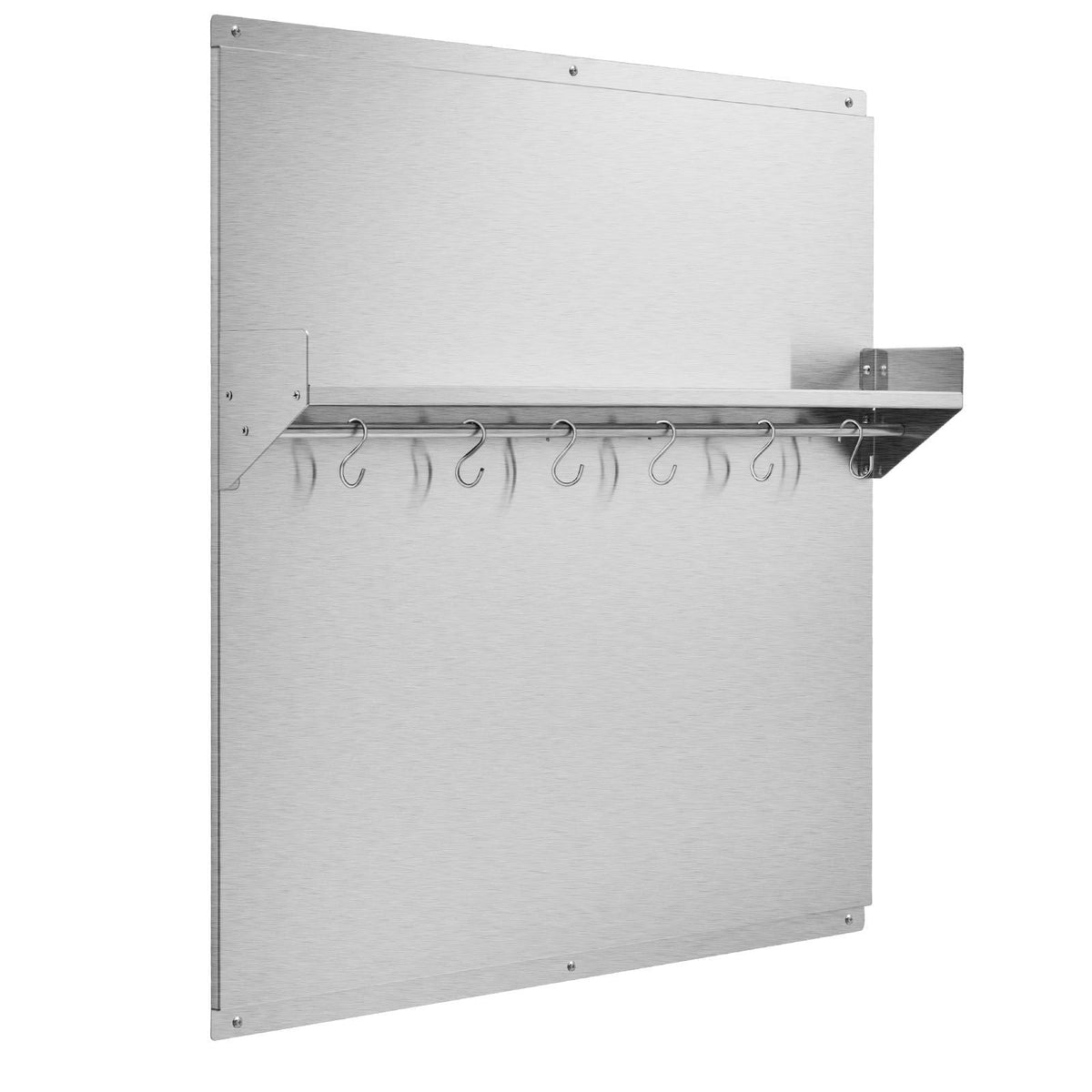 30" x 30" Stainless Steel Backsplash for Stove, Ultra Flat Splatter Guard with Storage Shelf & Hanging Rack, Wall Shield Range Hood Panel, Easy Clean, Pre-Drilled Holes for Easy Installation