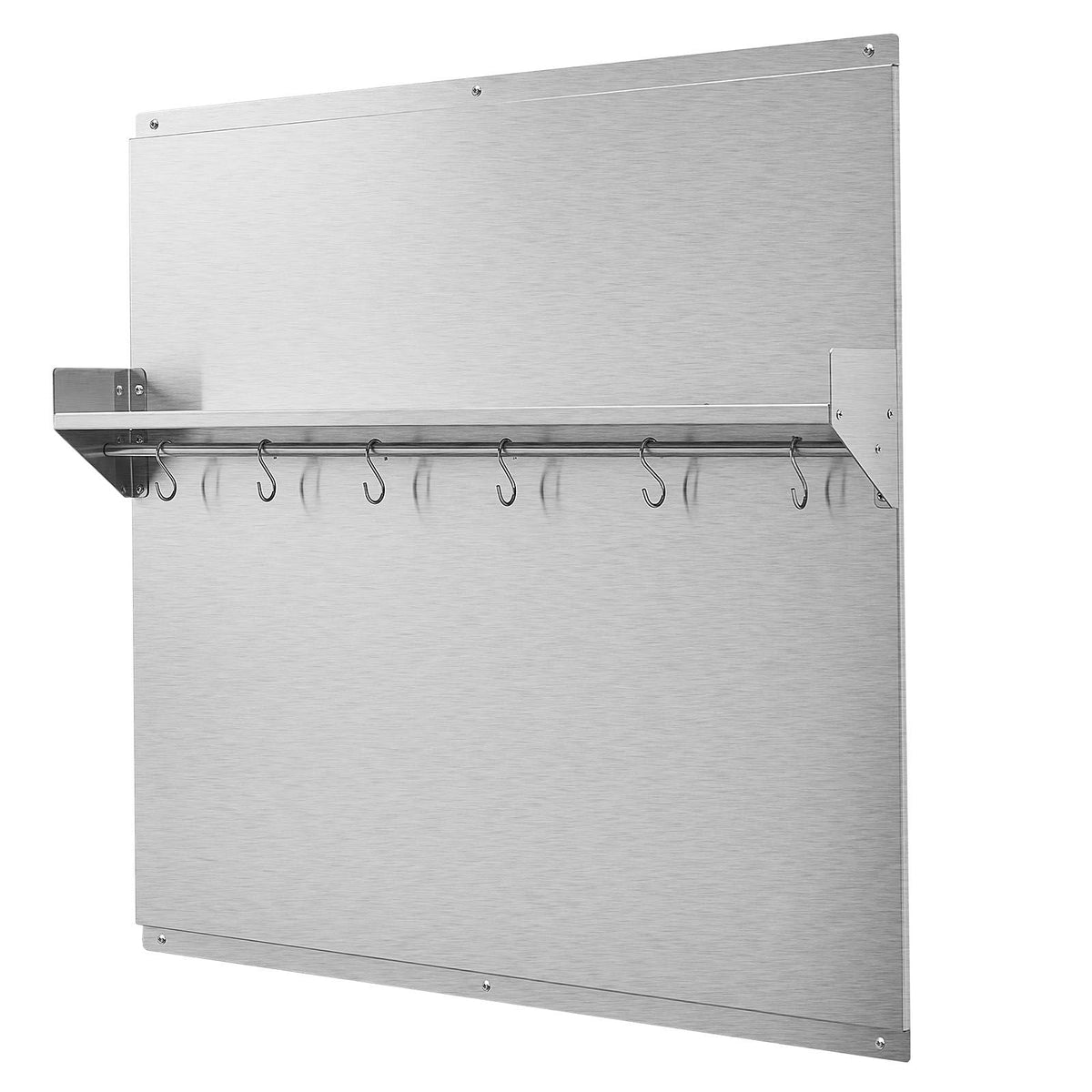 30" x 30" Stainless Steel Backsplash for Stove, Ultra Flat Splatter Guard with Storage Shelf & Hanging Rack, Wall Shield Range Hood Panel, Easy Clean, Pre-Drilled Holes for Easy Installation