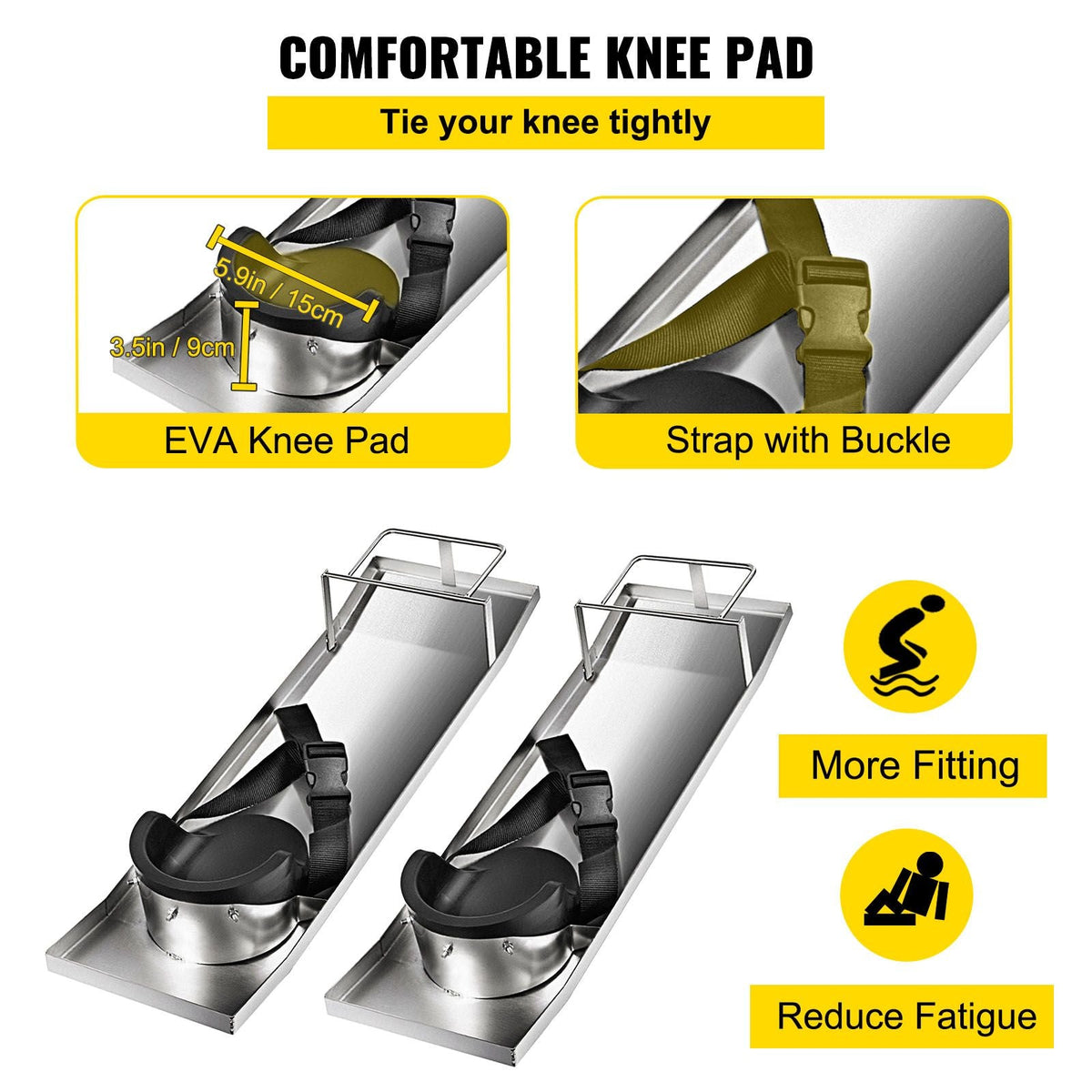30'' x 8'' Concrete Knee Boards Slider Knee Boards Kneeler Board Stainless Steel Kneedboards Concrete Sliders Pair Moving Sliders w/Concrete Knee Pads & Board Straps for Concrete Finishing
