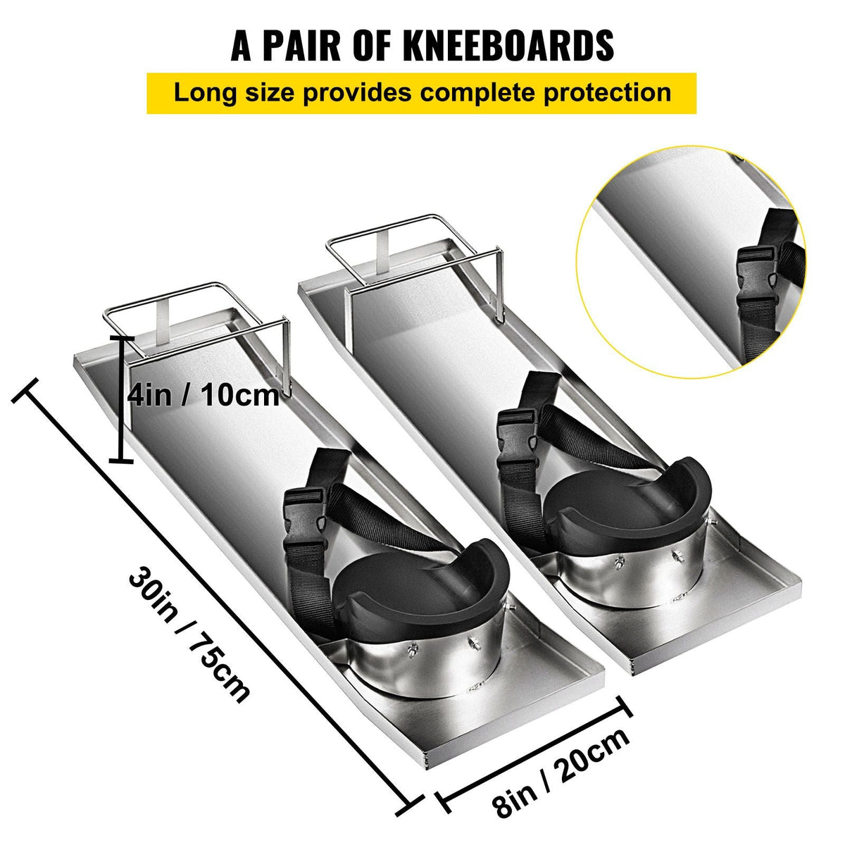 30'' x 8'' Concrete Knee Boards Slider Knee Boards Kneeler Board Stainless Steel Kneedboards Concrete Sliders Pair Moving Sliders w/Concrete Knee Pads & Board Straps for Concrete Finishing