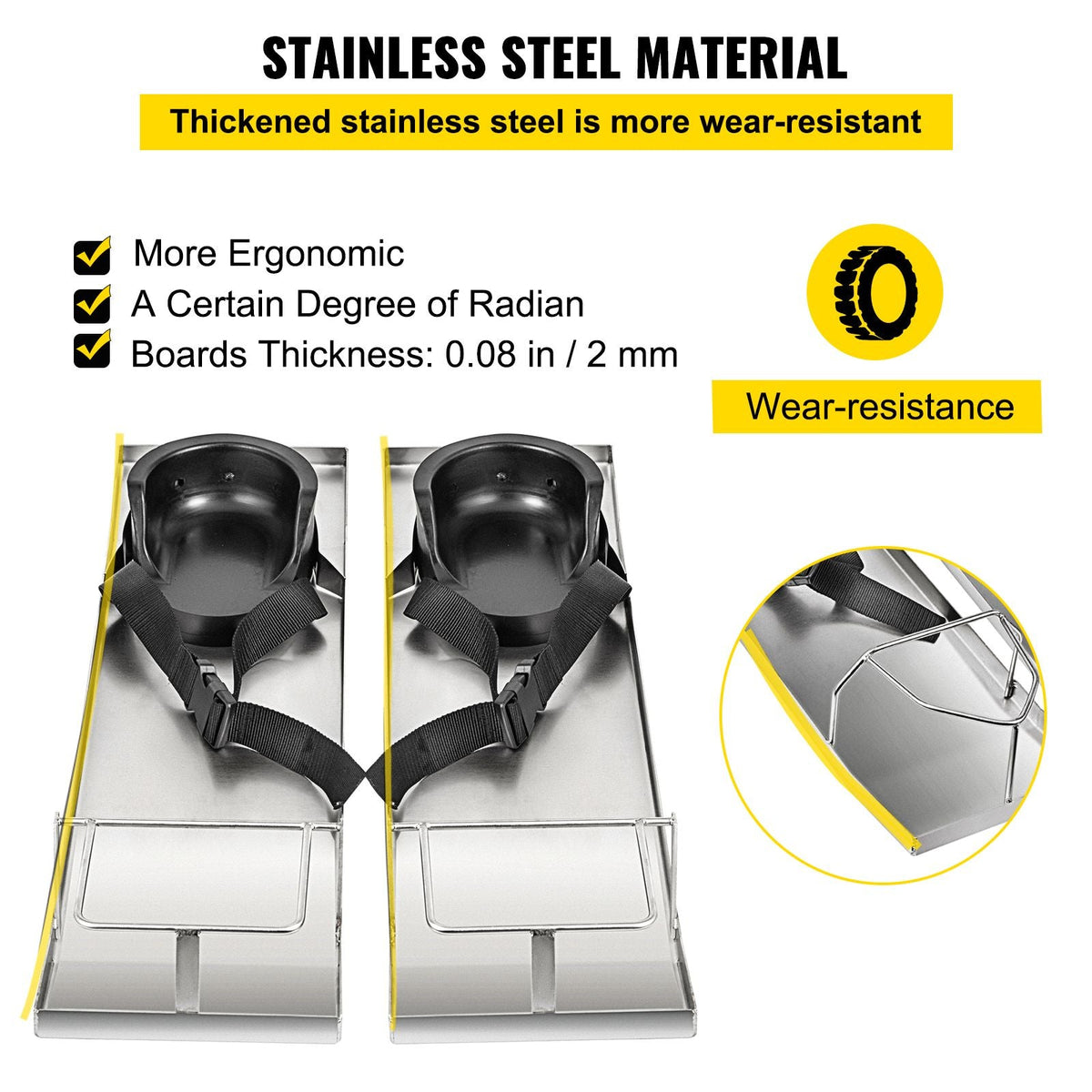 30'' x 8'' Concrete Knee Boards Slider Knee Boards Kneeler Board Stainless Steel Kneedboards Concrete Sliders Pair Moving Sliders w/Concrete Knee Pads & Board Straps for Concrete Finishing