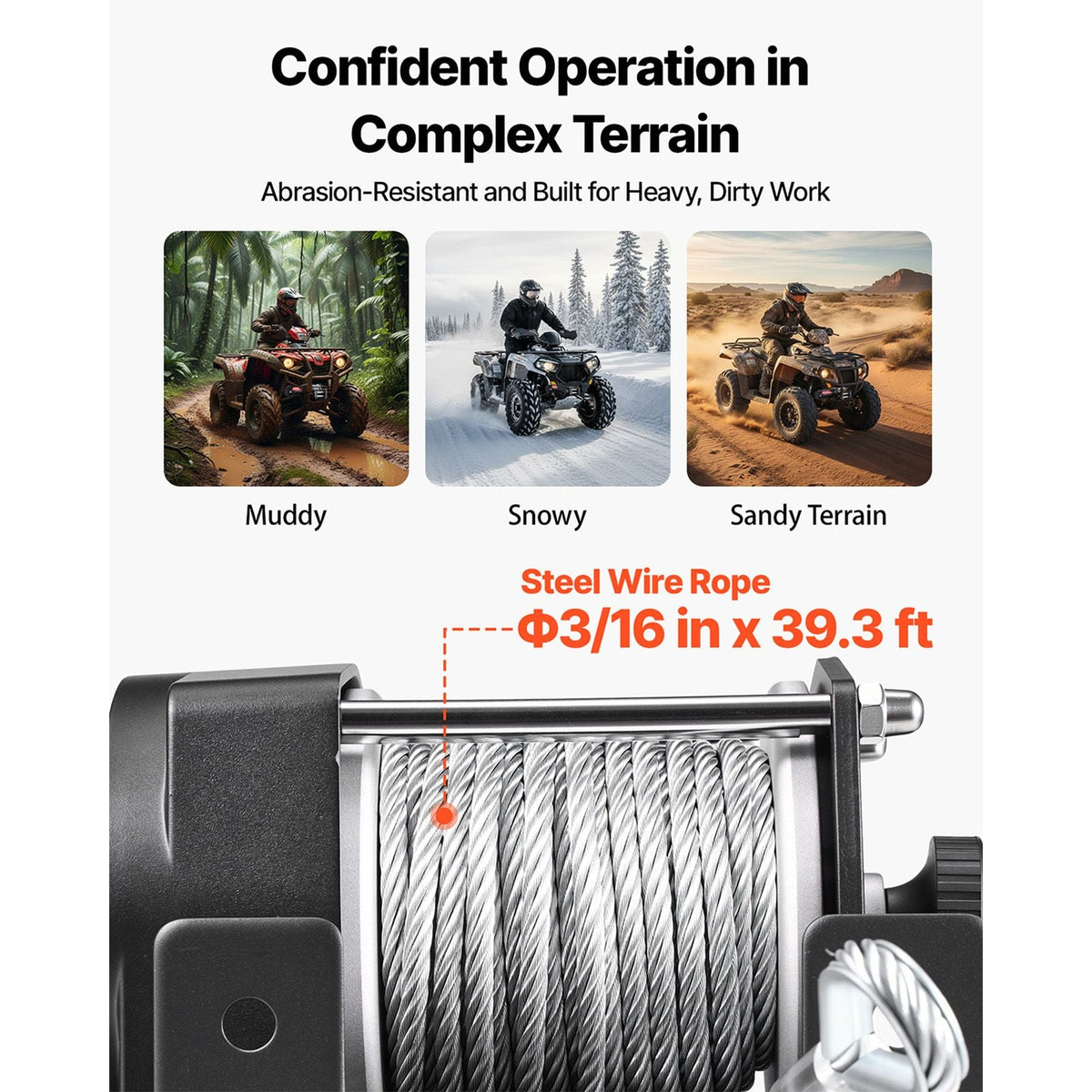 3000 lbs Electric Winch, 12V DC ATV/UTV Winch with Φ3/16 in x 39.4 ft Steel Wire Rope & Wired Remote Control, IP55 Waterproof, Aluminum Housing Fairlead Mount Plate for Towing ATV, Black