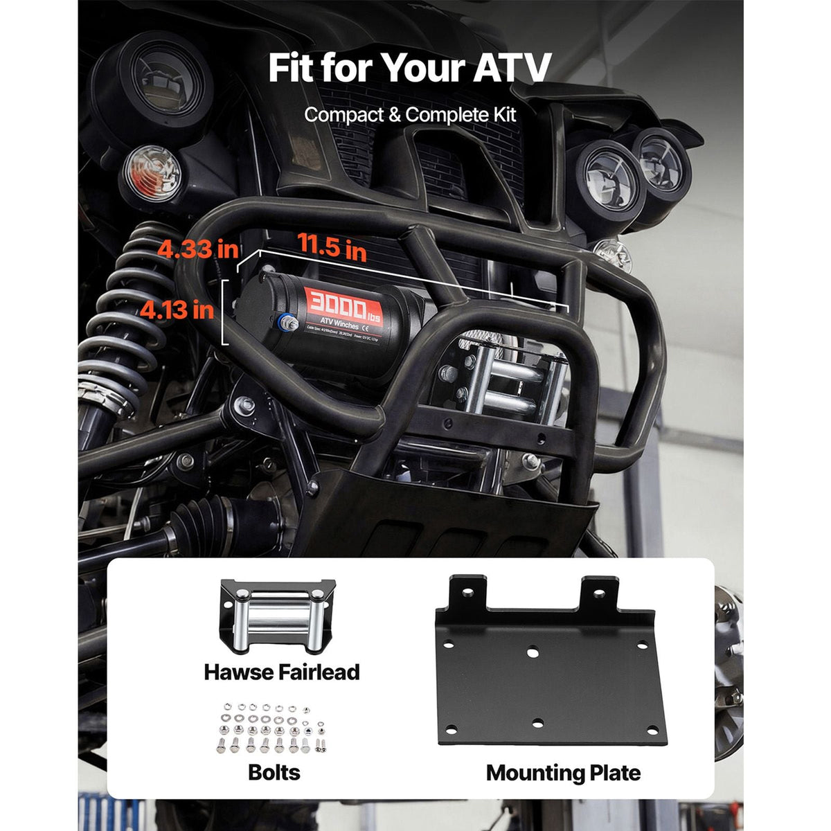 3000 lbs Electric Winch, 12V DC ATV/UTV Winch with Φ3/16 in x 39.4 ft Steel Wire Rope & Wired Remote Control, IP55 Waterproof, Aluminum Housing Fairlead Mount Plate for Towing ATV, Black