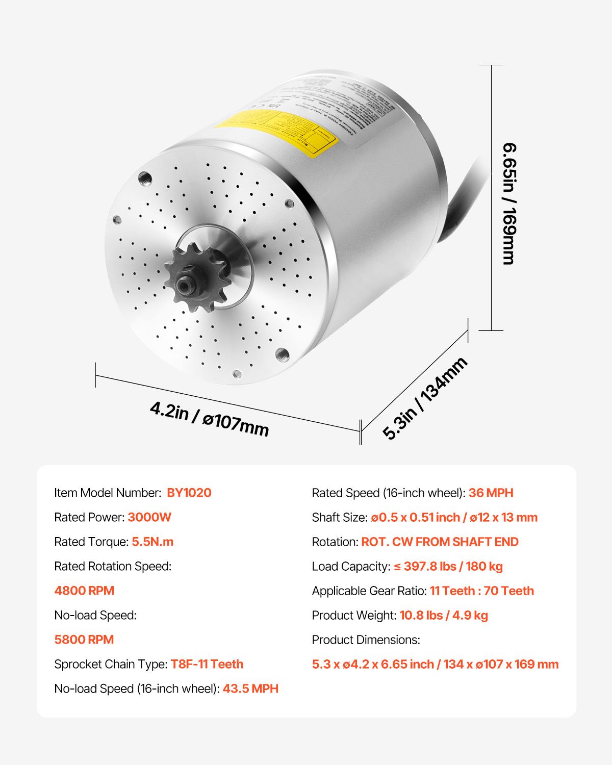 3000W Electric Brushless DC Motor, 60V 4800rpm Go Kart Electric Motor, Electric Dirt Bike Motor Engine for E-Bike Motorcycle Scooter DIY