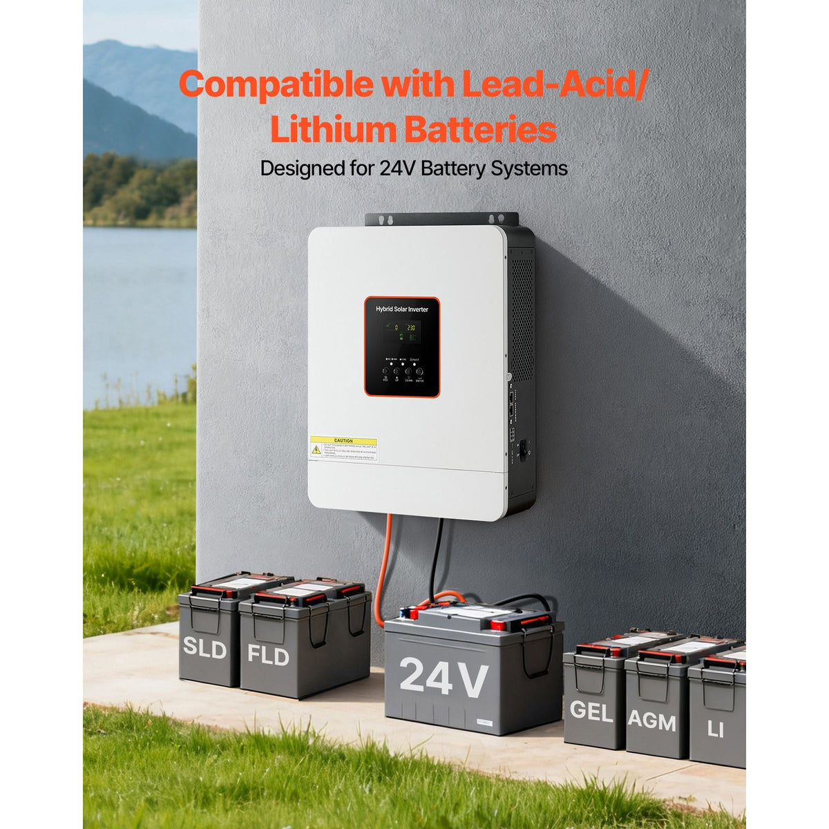 3000W Hybrid Solar Inverter, 24V DC to 230V AC, Pure Sine Wave Power Inverter Charger, Built-in 80A MPPT Solar Controller, Compatible with Lead Acid Lithium Battery, for Home, Camper, Off-Grid