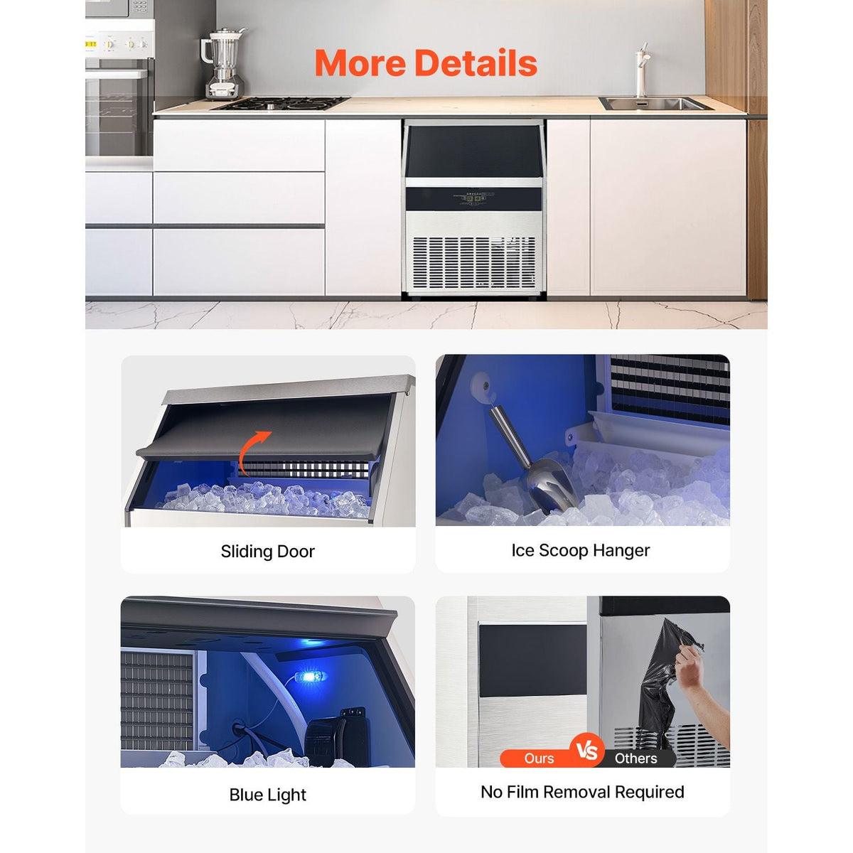 300lbs/24H Commercial Ice Maker, 126 Ice Cubes in 15 Minutes, Freestanding Ice Maker Machine with 88lbs Large Storage Capacity for Bar Office Restaurant, with LED Digital Display & Self-Cleaning