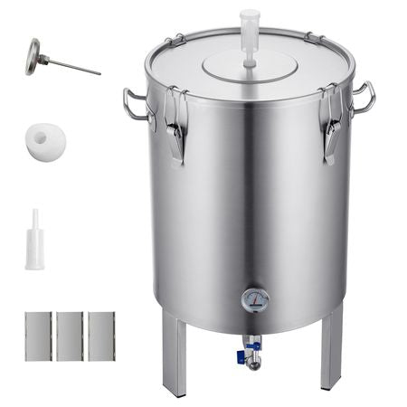 304 Stainless Steel Kettle, 16 GALLON Beer Brew Fermentor, Brew Bucket Fermentor for Brewing, Home Brewing Supplies with Base, Kettle Stock Pot Includes Lid, Handle, Valve, Spigot, Thermometer