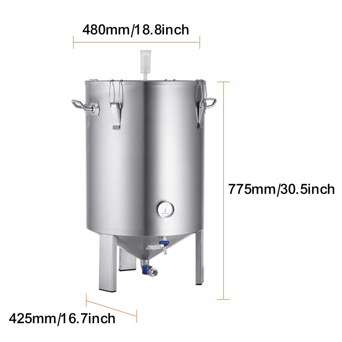 304 Stainless Steel Kettle, 16 GALLON Beer Brew Fermentor, Brew Bucket Fermentor for Brewing, Home Brewing Supplies with Base, Kettle Stock Pot Includes Lid, Handle, Valve, Spigot, Thermometer