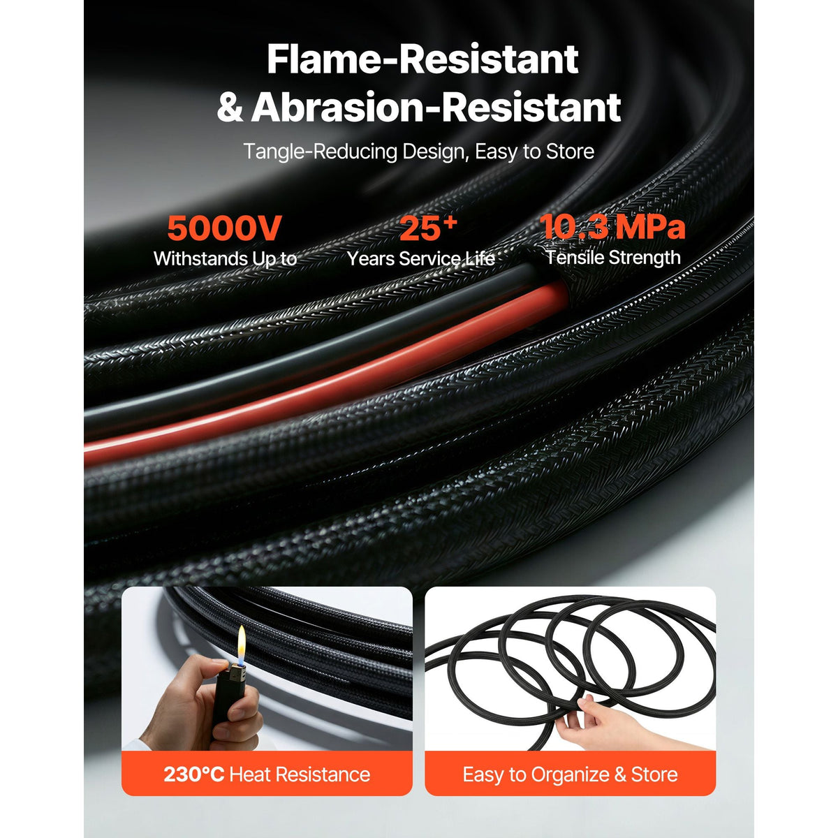 30FT Solar Panel Extension Cable, 10 AWG, Solar Panel Wire with Flame Retardant Protective Sleeving, Female and Male Connectors, IP67 Waterproof PV Wire, for Outdoor Automotive RV, Black & Red