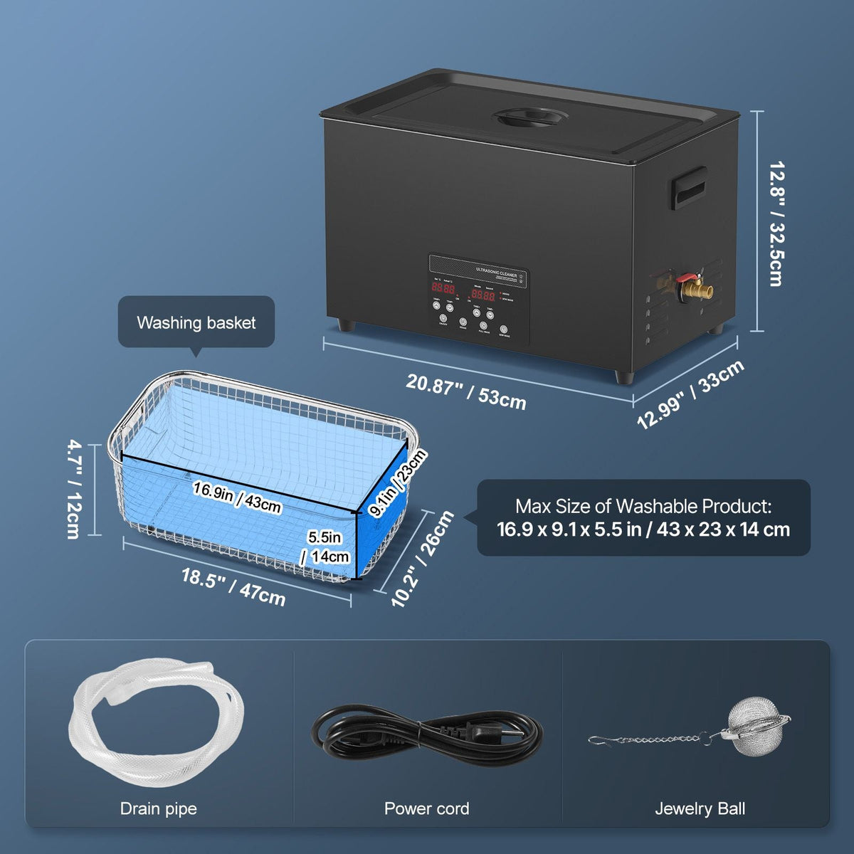 30L Ultrasonic Cleaner, 600W Digital Ultrasonic Cleaning Machine with Upgraded Degassing and Gentle Mode, 40kHz Industrial Ultrasound Cleaner with Timer and Heater for Retainer Jewelry Tools