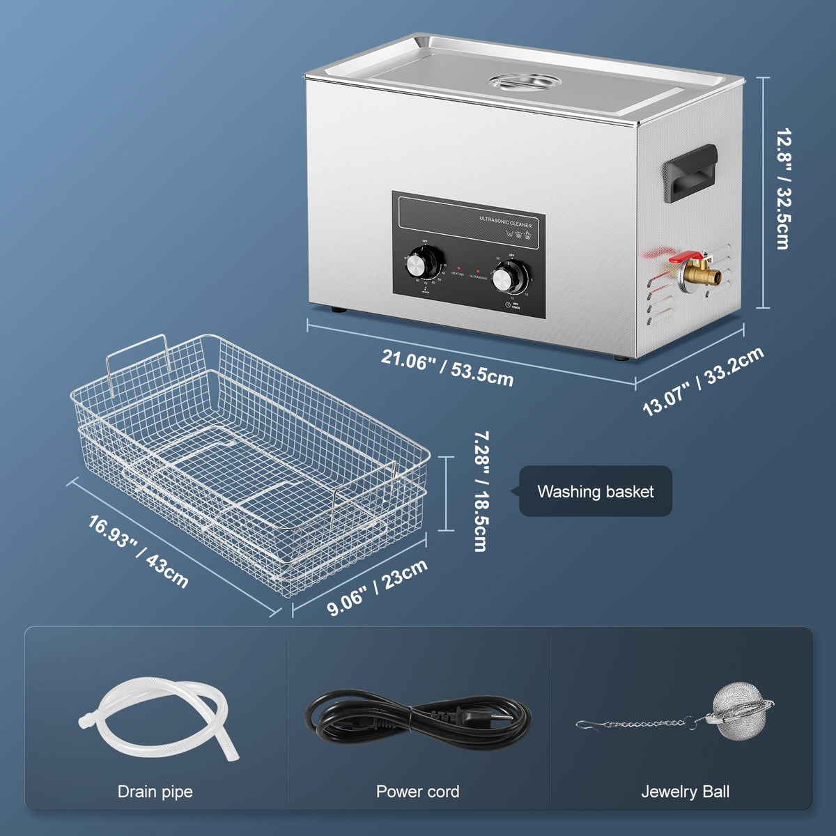 30L Ultrasonic Cleaner with Heater Timer & Basket, Professional Digital Sonic Cavitation Machine, 360W Cleaning Machine for Lab Tools, Metal Parts, Carburetor, Brass, Auto Parts, Engine Parts