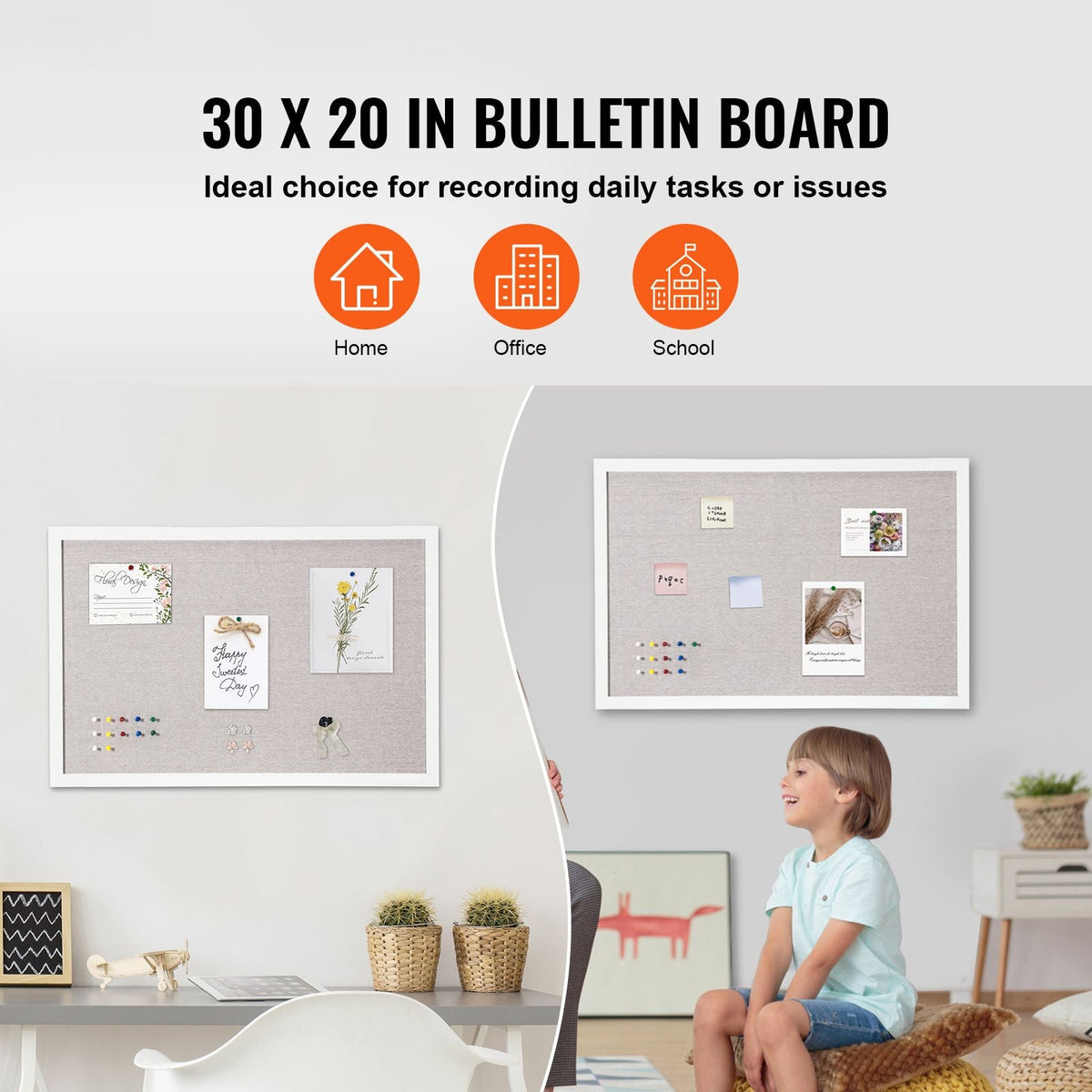 30"x20" White Cork Board with Linen Surface – Stylish Wall-Mounted Bulletin Board for Home, School, Office – Elegant & Functional Noticeboard