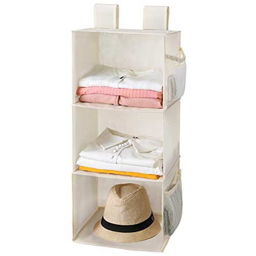 MAX Houser 3-Shelf Hanging Closet Organizer, Hanging Sweater Organizer, Foldable Hanging Shelves for Closet with 2 Velcro, Beige - color: Beige