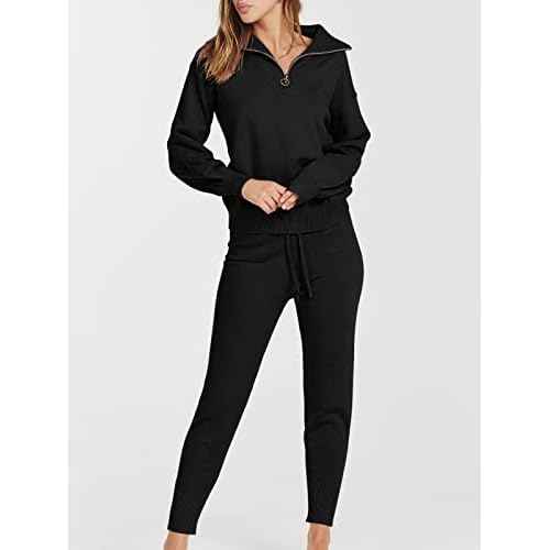 ANRABESS Women's Two Piece Outfits Sweater Lounge Sets Long Sleeve Zip Up Knit Pullover Jogger Pants Tracksuit Travel Outfits