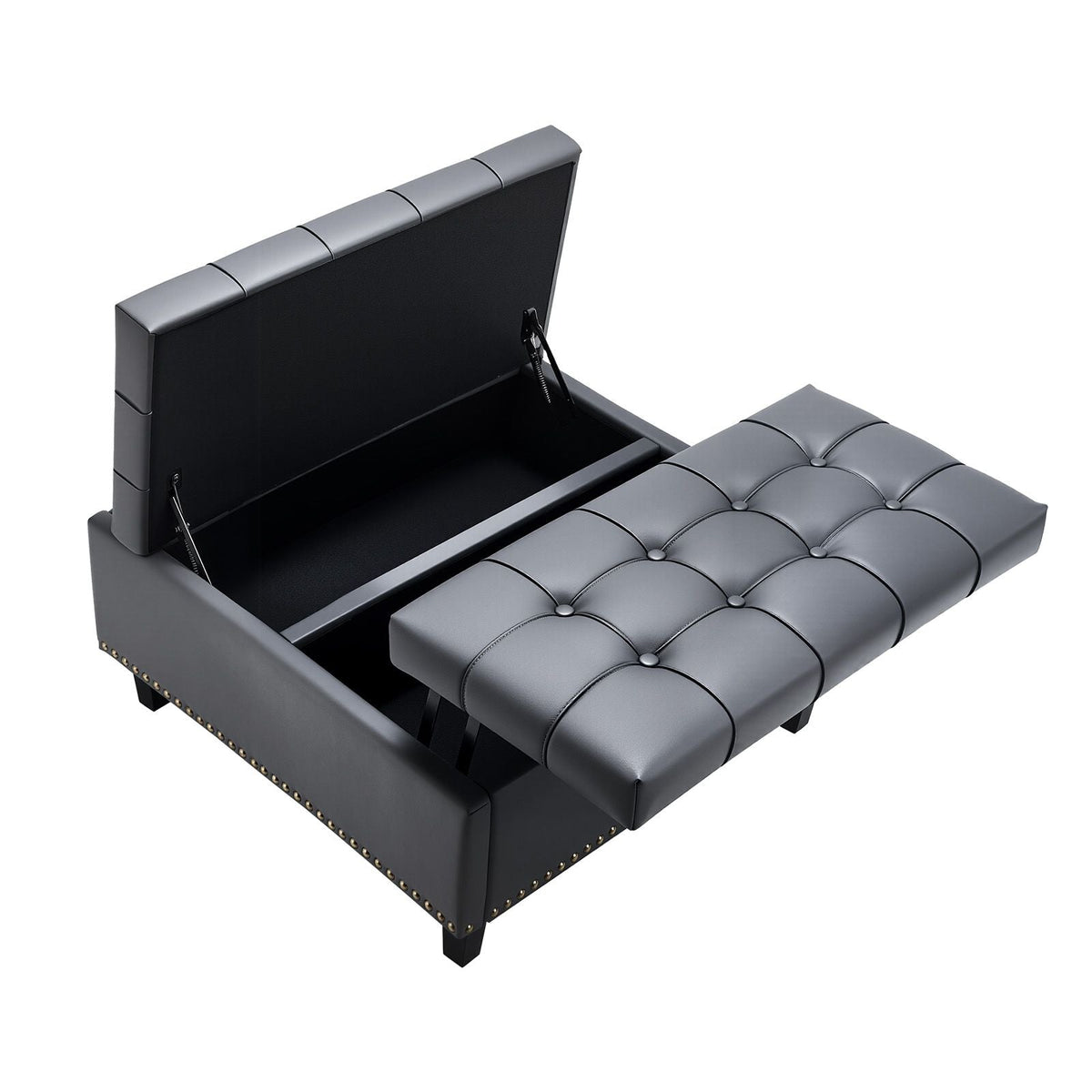31 in Square Leather Ottoman with Storage, Upholstered Tufted Button Coffee Table Ottoman with Lift-Top & Flip Design, PU Leather High-Density Sponge for Living Room, Bedroom, Dorm, Grey