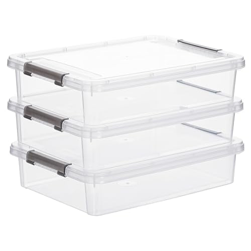 Citylife 3 PCS Plastic Storage Bins with Latching Lids Portable Project Case Clear File Box Stackable Storage Containers for Organizing A4 Paper, Photo, Document, Scrapbook - size: 5QT, style: 3 PCS