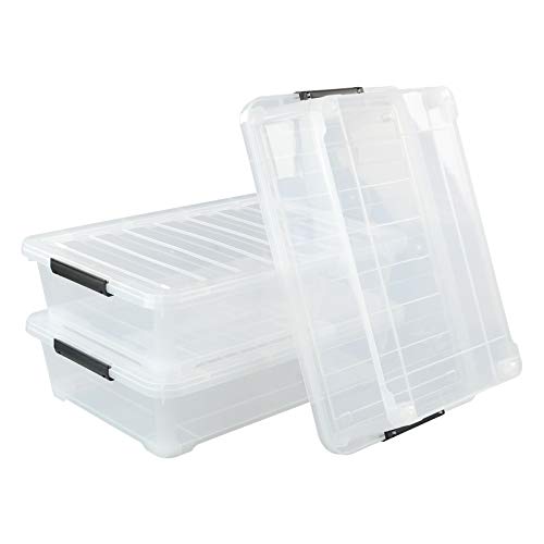 3-Pack Plastic Under Bed Storage Box Container, 40 Quart Clear Stackable Storage Box Wheeled Latching Box - size: 40 Quart