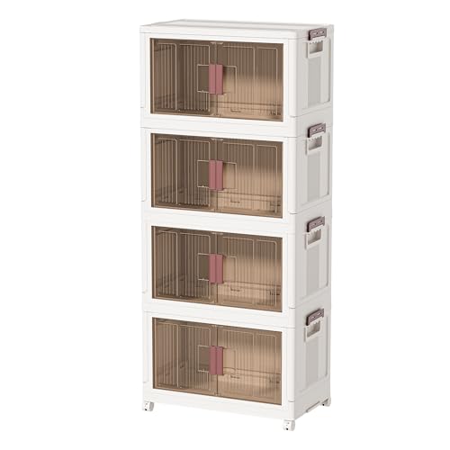 60GAL/240QT 4 tier large stackable storage bins with lid and wheels, collapsible storage bins plastic with doors，suit for clothes, closet, home and office - size: 60QT, style: 4 Pack
