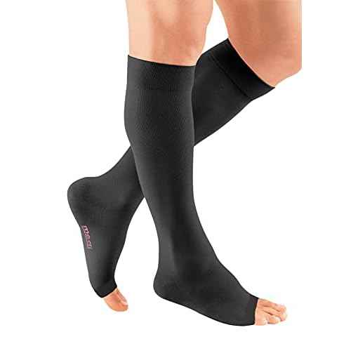 mediven Plus for Men & Women, 30-40 mmHg ? Open Toe, Knee High Compression Socks with Silicone Top Band , III-Extra-Wide-Petite, Black
