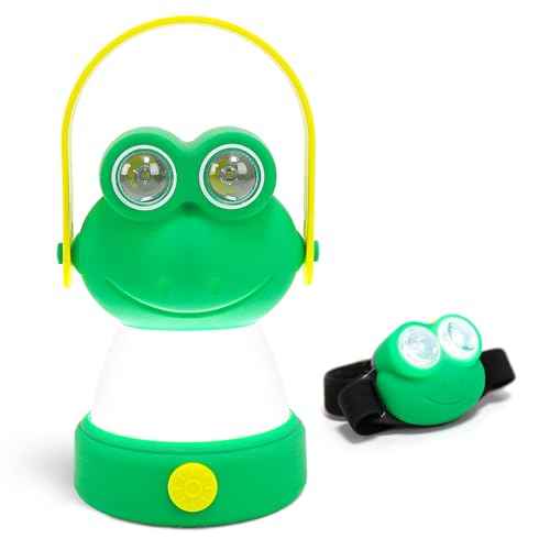 Outdoor Equipment LED Camping Lantern & Headlamp Set for Kids, Battery Powered Night Light, Theme Gift for Children's Day, Birthday, Lightweight Tent Lamp for Children (Frog Set)