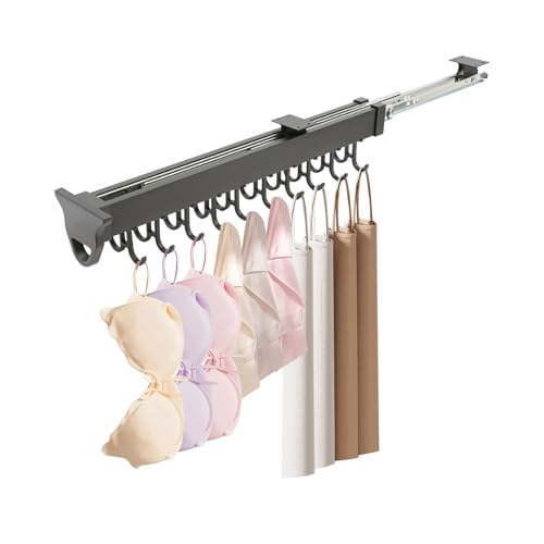 Pull Out Broom Holder Wall Mount, 20-Hook Slide Rail Organizer with Damping System, 66lb Heavy Duty Brooms and Mops Pull Out Storage Rack for Brooms/Mops/Clothes, Laundry Room & Kitchen, Black