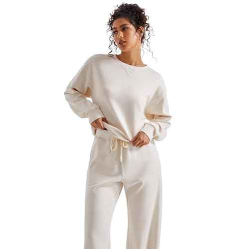 SUUKSESS Women Modal Fall 2 piece outfits Oversized Sweatshirt Wide Leg Pants