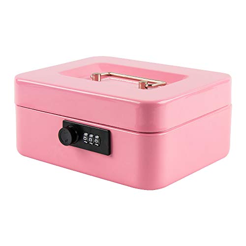 KYODOLED Medium Cash Box with Combination Lock Safe Metal Money Box with Money Tray for Security Lock Box 7.87x 6.30x 3.54Inch Pink Medium - color: Pink, size: Medium
