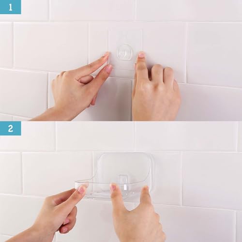 Adhesive Soap Dish for Shower Wall – Removable Acrylic Soap Holder with Drain Holes, Compact for RV Bathroom, Kitchen Sink, or Shower – No Drilling – Sandra Series - size: Soap Dish