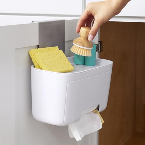 YouCopia DoorStash Garbage Bag Dispenser, Hanging Kitchen Cabinet Door Trash Bag Organizer with Removable Lid for Storage, Speckled White - size: Garbage Bag Dispenser