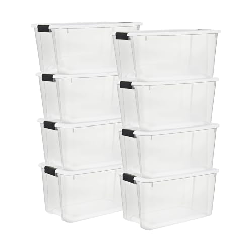 Sterilite 8-Pack 70 Quart Ultra Latch Box, Clear Storage Organizer Bins with Latching Lids - Stackable Plastic Containers for Home Organization in Garage, Attic, Basement, and Closet - size: 70 Quart