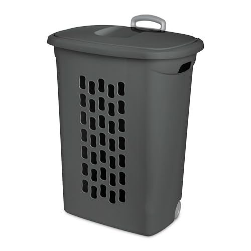 Sterilite 3-Pack Ultra Wheeled Hamper, Plastic Rolling Laundry Basket, Flat Gray - Portable Clothes Carrier with Flip-Top Lid and Retractable Handle for Home, Apartment, and Dorm - color: Flat Gray