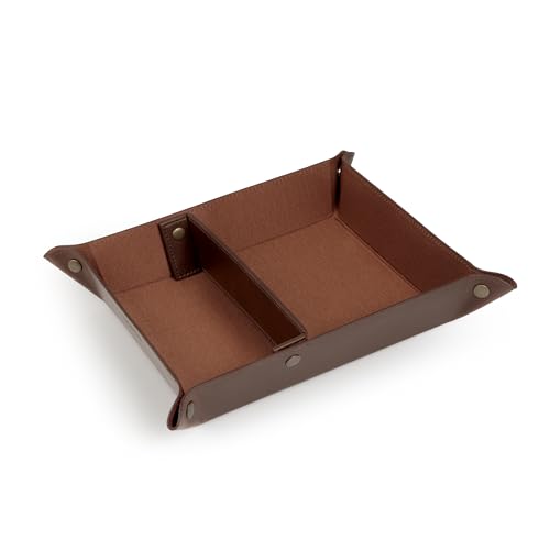 Londo Leather Tray Organizer - Practical Lightweight Water Resistant Computer Table Desk Storage Box for Wallets, Watches, Keys, Coins, Cell Phones and Office Equipment - color: Dark Brown