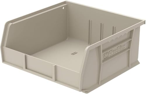 Akro-Mils 30235 AkroBins Plastic Storage Bins, Space-Saving Stackable Bins for Garage, Pantry, Craft Organization, 11" x 11" x 5", Stone, 6-Pack - color: Stone