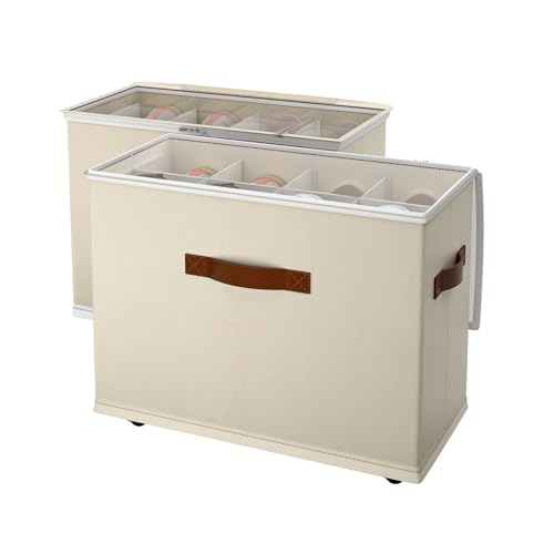 2 Pack Shoe storage Organizer for closet with wheels,No Assemble Required Shoe boxes with premium waterproof material，Adjustable Dividers Fits 16 Pairs,shoe Storage Bins with Reinforced Handle