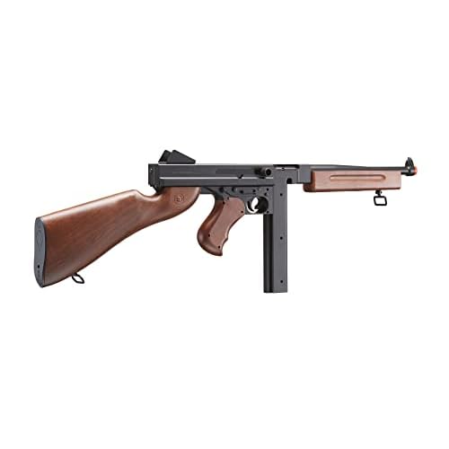 Airsoft Tommy Thompson Submachine Gun WW2 Chicago Typewriter Full Auto Electric SMG AEG with Extra Drum Magazines, Battery and Charger