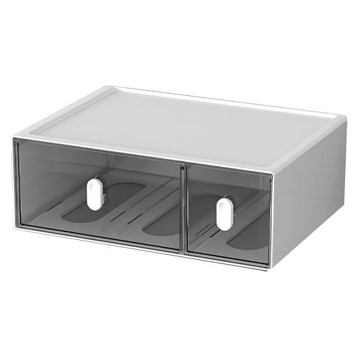 Desktop Storage Drawers, Plastic Desk Organizer with 2 Drawers, Modular Stackable Toolbox Units for Office Stationary, Makeup Container, Bathroom Countertop (Tall Layer, White & Clear) - color: 1 Tall Layer & 2 Drawers, White & Clear