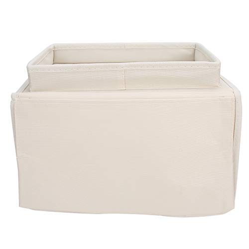 Sofa Armrest Organizer with Cup Holder Tray,4 Pockets Armchair Caddy Bedside Storage Pockets Bag 11.8x7.1x7.1inch TV Remote Control Organizer Armchair Couch Bag (Beige) - color: Beige