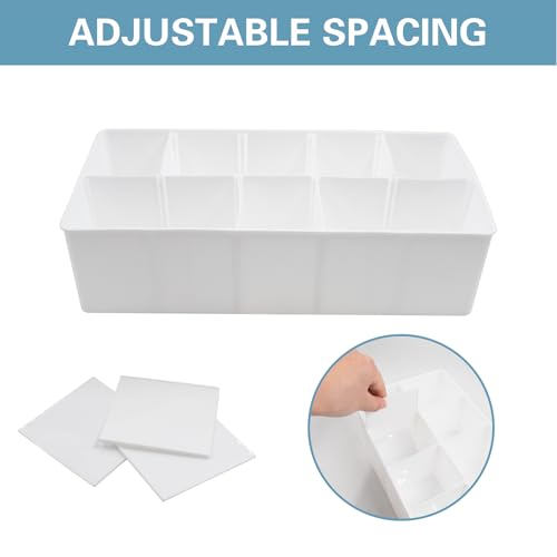 Plastic Belt Organizer, 10 Compartments Drawer Storage, Ties Holder Box with Removable Dividers, Organizers for Socks Bow Ties, for Closet and Drawer