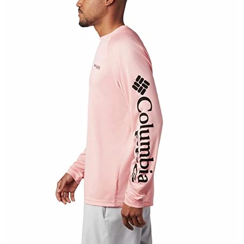 Columbia Men's Standard Terminal Tackle Heather Long Sleeve Shirt, Sorbet Black Logo, Large