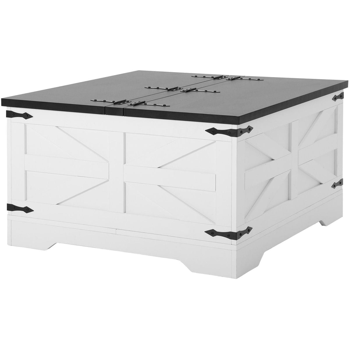 31.5" Farmhouse Coffee Table, Hinged Square Coffee Table with Large Storage Compartment, Wooden Rustic Cocktail Table for Living Room, Bedroom, Apartment, Studio, Gray & White