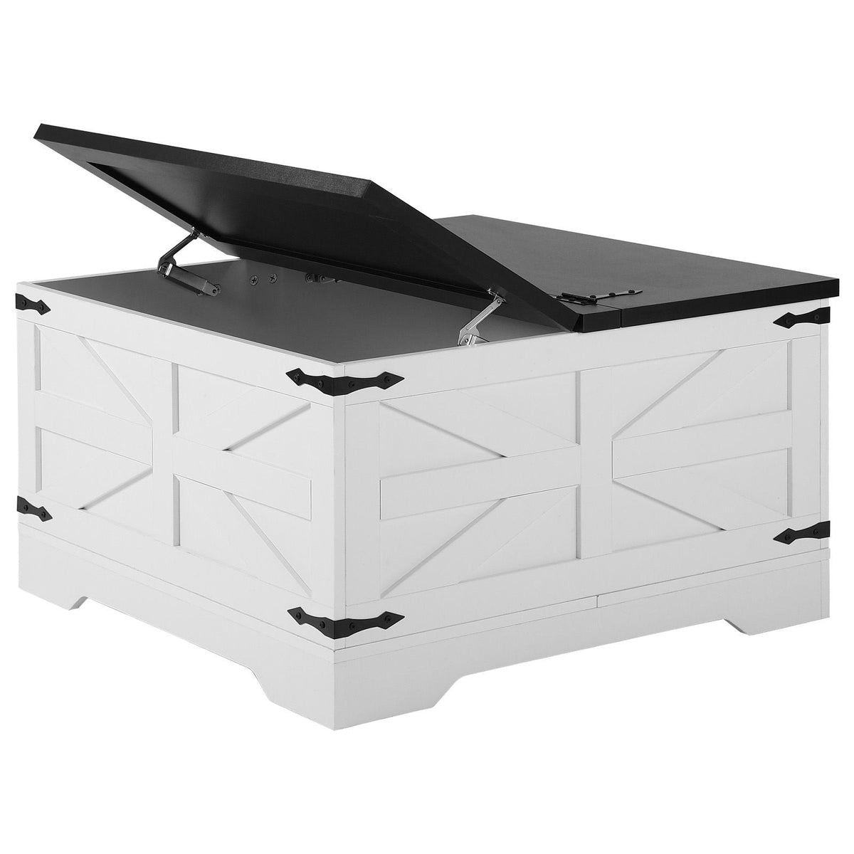 31.5" Farmhouse Coffee Table, Hinged Square Coffee Table with Large Storage Compartment, Wooden Rustic Cocktail Table for Living Room, Bedroom, Apartment, Studio, Gray & White