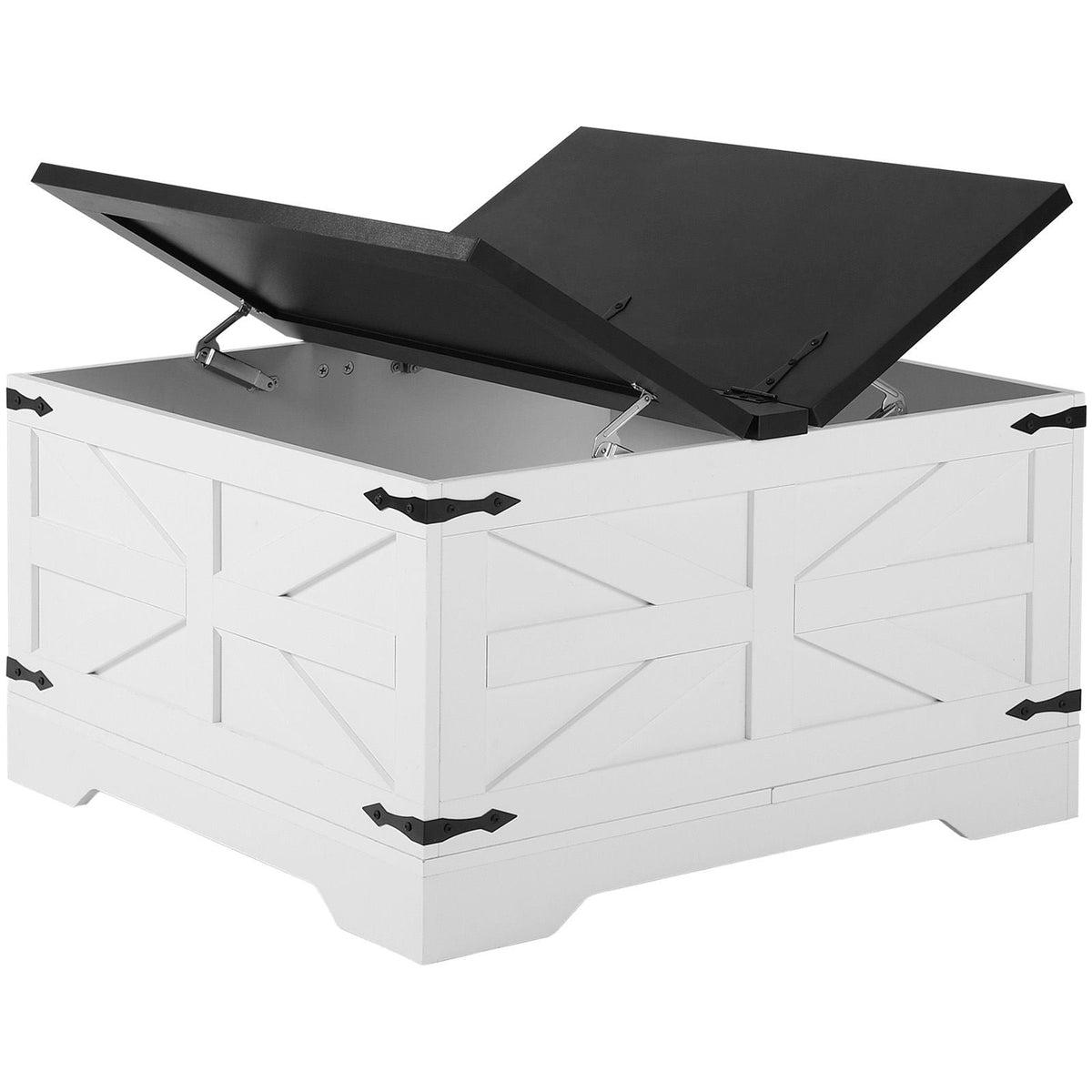 31.5" Farmhouse Coffee Table, Hinged Square Coffee Table with Large Storage Compartment, Wooden Rustic Cocktail Table for Living Room, Bedroom, Apartment, Studio, Gray & White