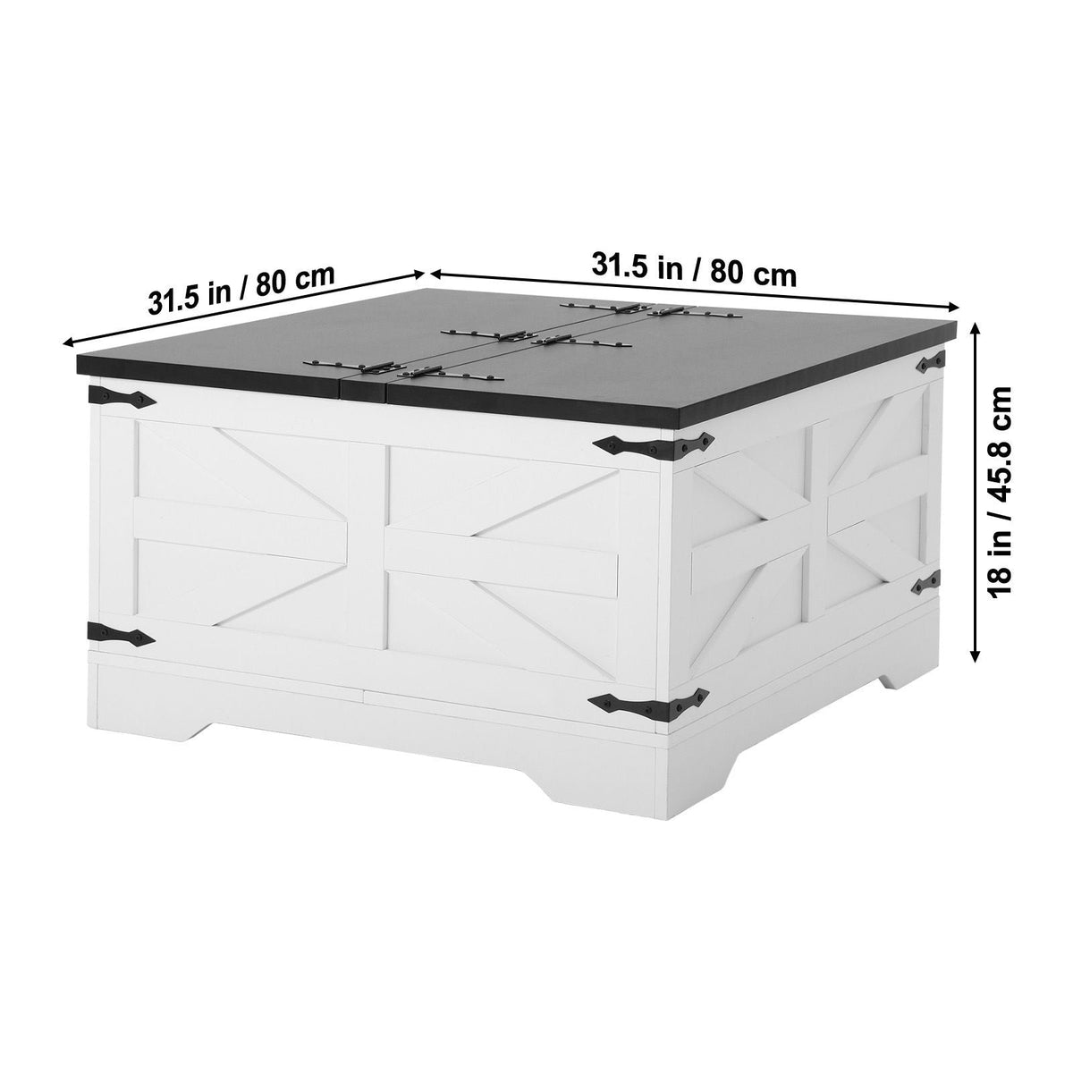31.5" Farmhouse Coffee Table, Hinged Square Coffee Table with Large Storage Compartment, Wooden Rustic Cocktail Table for Living Room, Bedroom, Apartment, Studio, Gray & White